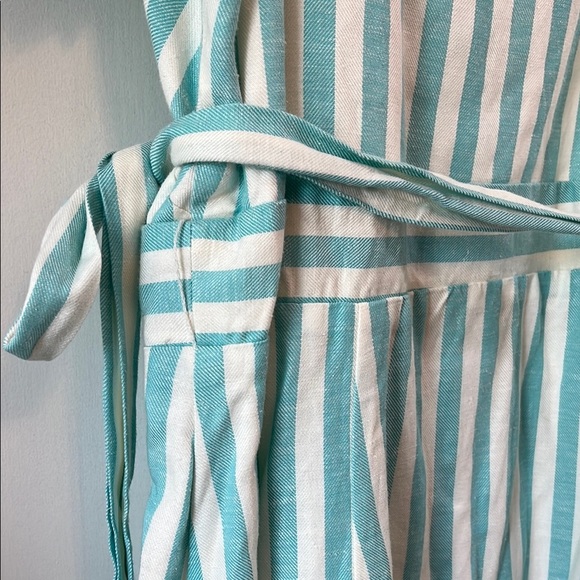NWT Draper James Teal and White Puff Sleeve True Wrap Linen Mini Dress - Size XL - Picture 14 of 16